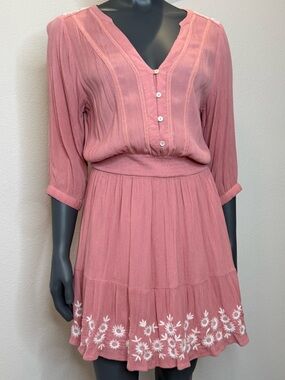 L.O.V by Westside Dress Embroidered 3/4 Sleeves Mini Women’s Size M cottagecore